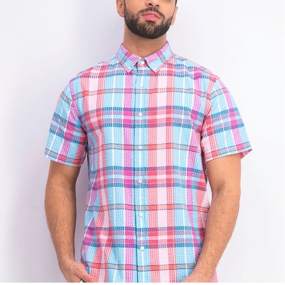 Rye by Hawker Rye Seersucker Plaid Button Front Short Sleeve size XL - Picture 5 of 11